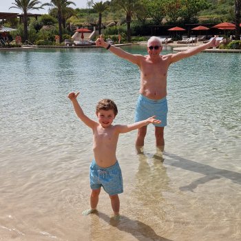 child and grandfather tropical beach child and grandfather tropical beach
